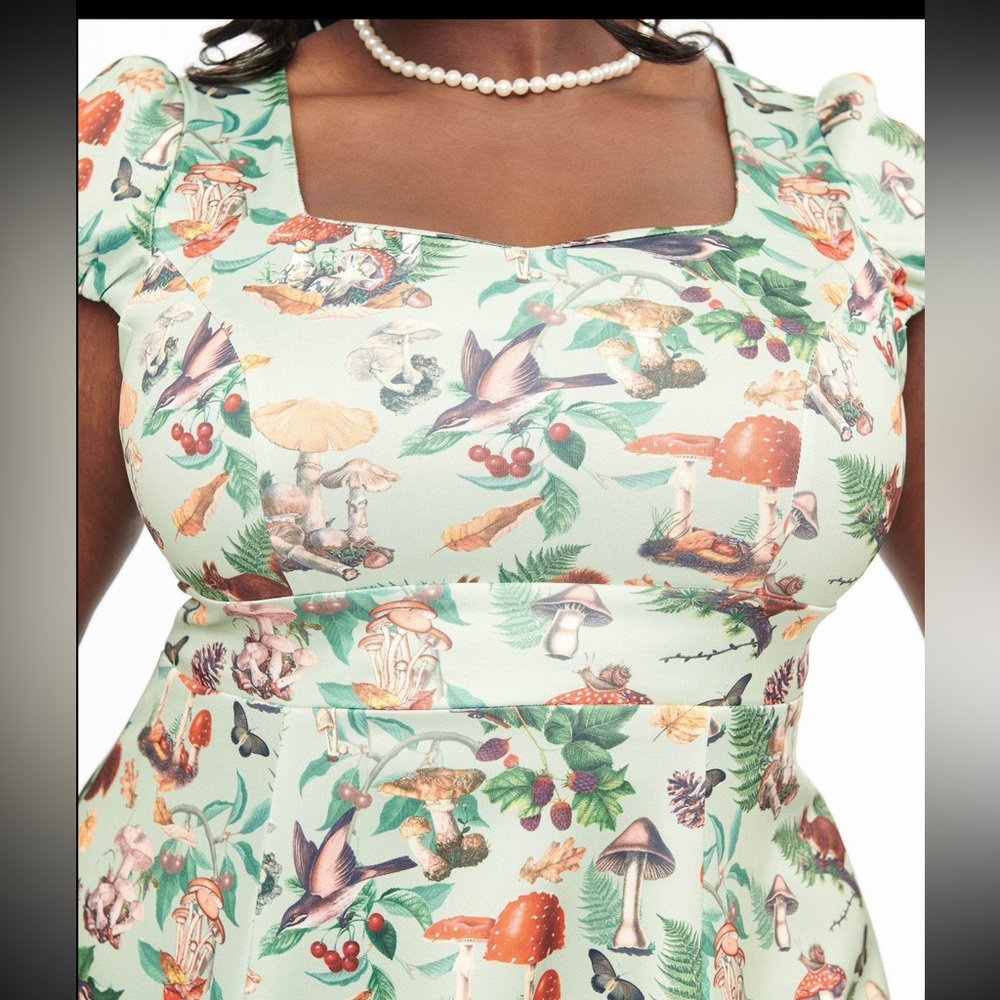 Dolly & Dotty 1950s Green Forest Mushroom Print Claudia Swing Dress, UK 12/US 8 - Picture 5 of 11